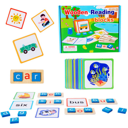 Cross-border children's wooden early education enlightenment letter building blocks matching cognitive spelling word puzzle puzzle board educational toys