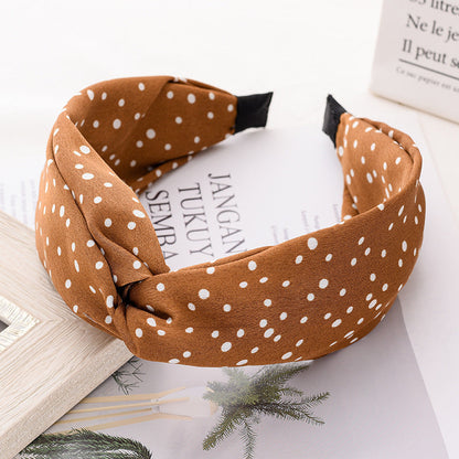 Korean style simple temperament headband women's polka dot cross knotted head buckle cartoon cloth hairpin Korean style headband hair cave