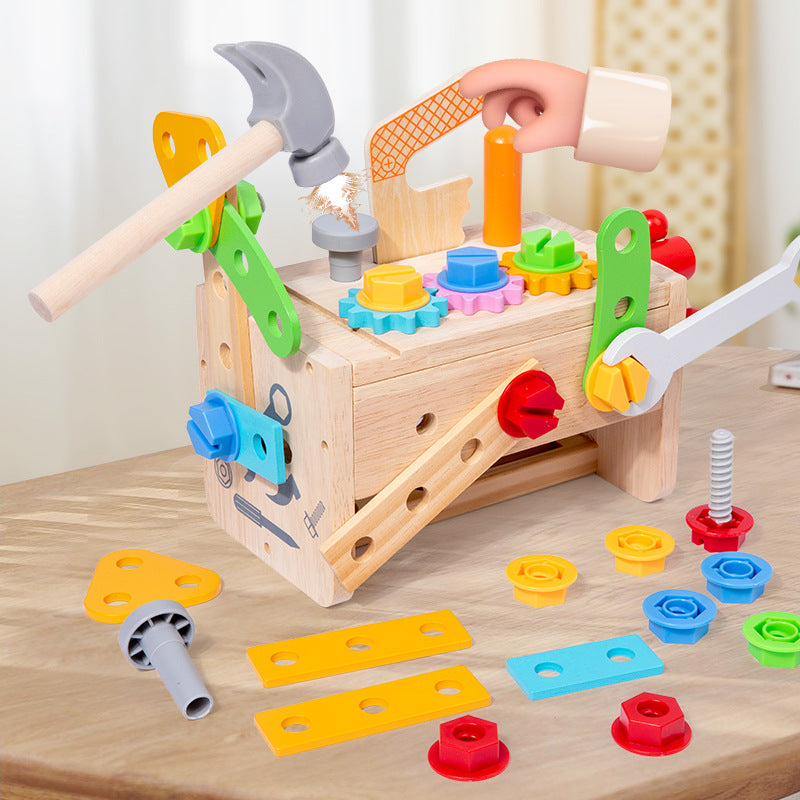 Children's wooden screw repair tool table early childhood education versatile disassembly and assembly of nuts portable tool basket educational toys