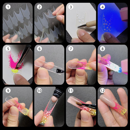 Cross-border popular nail art crystal nail film mold piece no frosting no paper support extension glue 12 pieces of nail mold French stickers wholesale