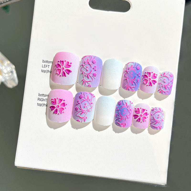 Wearable nail art finished nail pieces adult short bridal style embossed nude 2023 new nail stickers