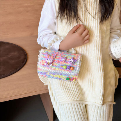 Western-style children's shoulder bag female fashion cartoon pearl handbag simple little princess chain crossbody bag wholesale 