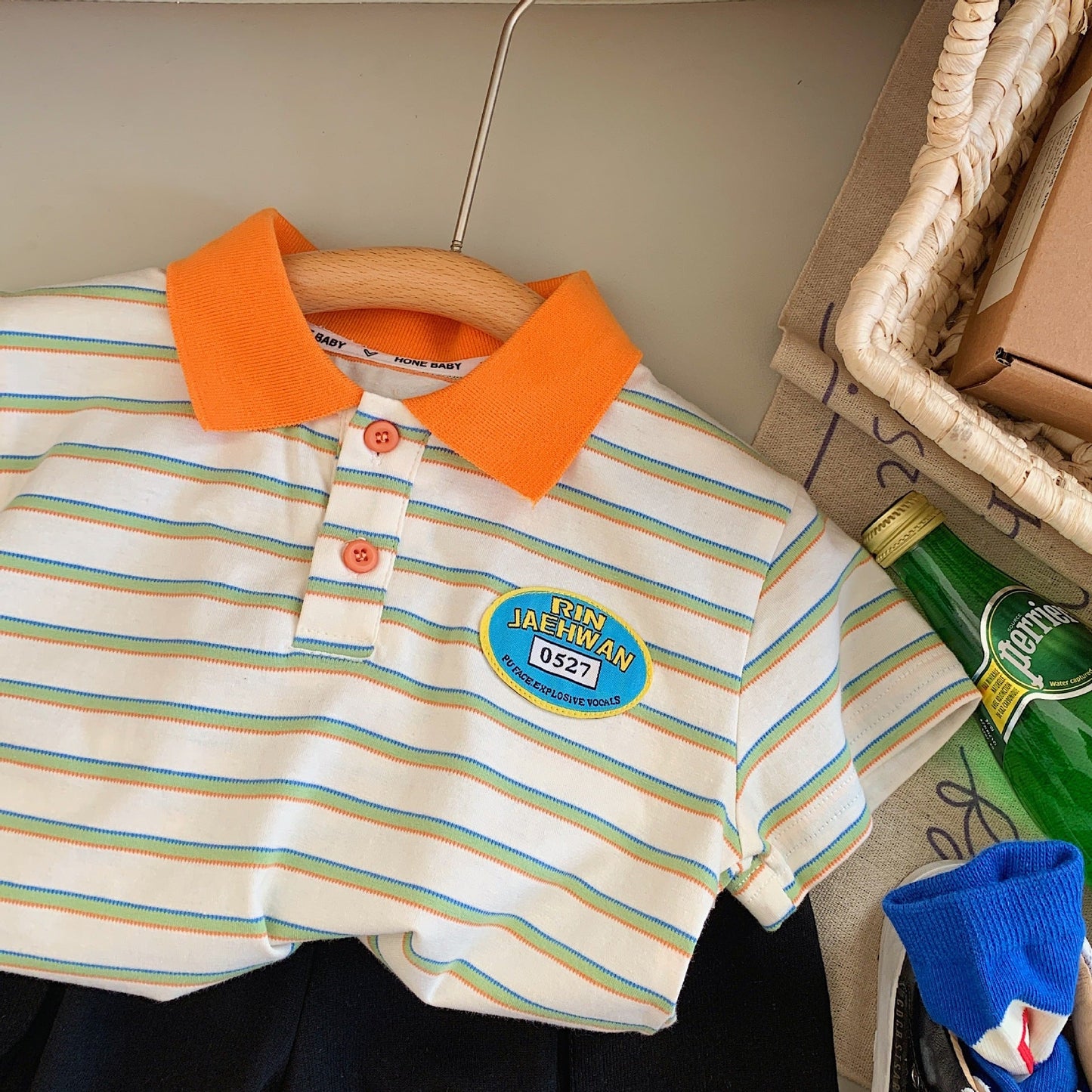 Children's POLO shirt 2023 Bangcheng summer style boys and small children's jacquard striped POLO shirt label T-shirt trend C0065