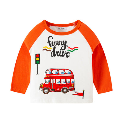 Korean children's clothing children's new autumn cartoon car pattern T-shirt boy's pure cotton sweater pullover bottoming shirt