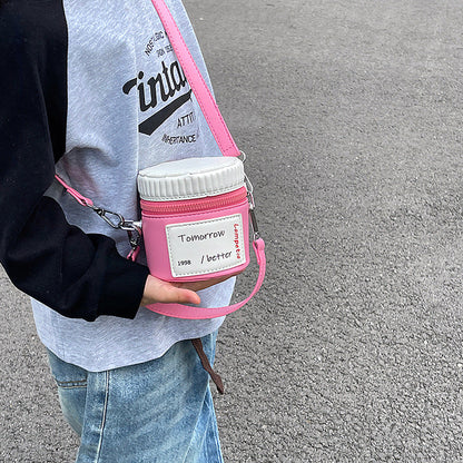 New children's bucket bag fashion contrast color letter small backpack simple change messenger bag cute mini shoulder bag