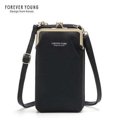 foreveryoung mobile phone bag messenger bag for women simple and fashionable litchi pattern large capacity coin purse foreign trade 