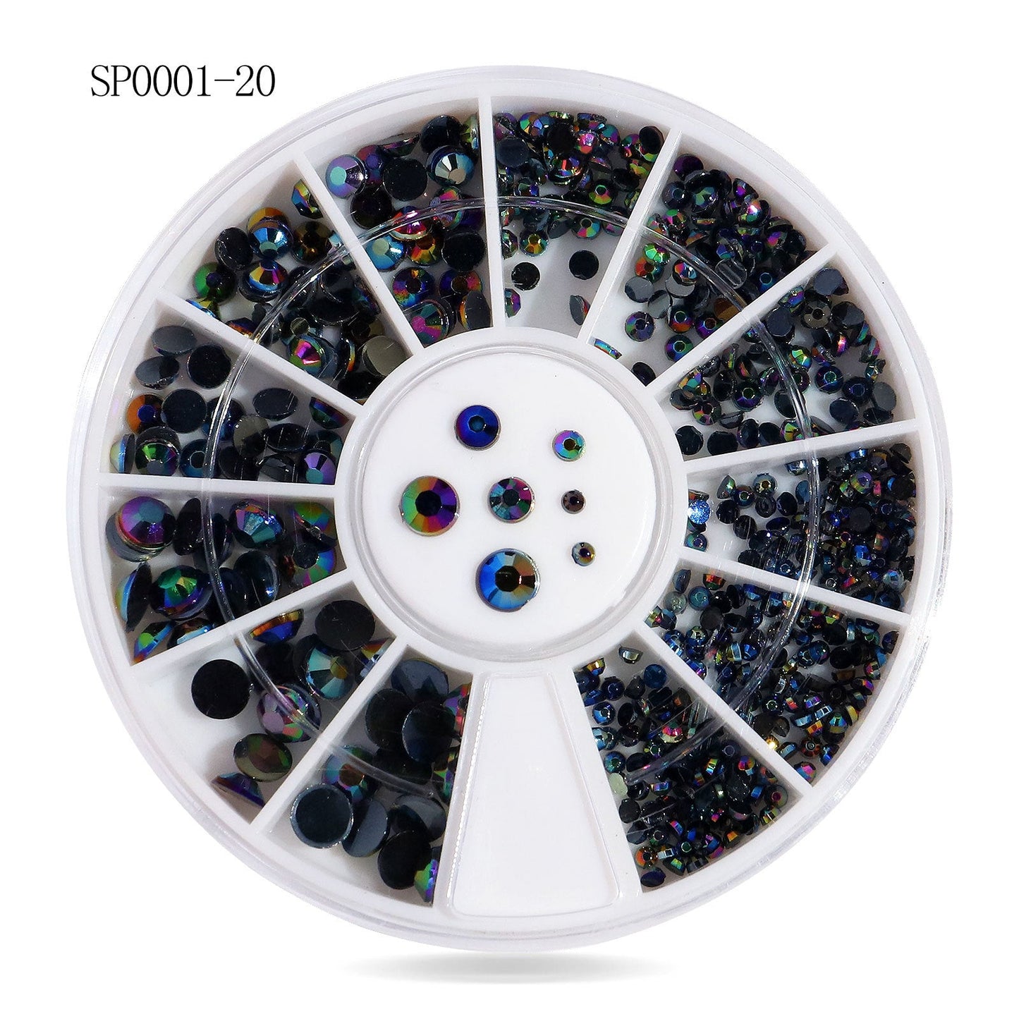 Cross-border nail art accessories nail flat bottom fantasy alloy diamond special-shaped white AB rhinestone accessories 12 grid turntable wholesale