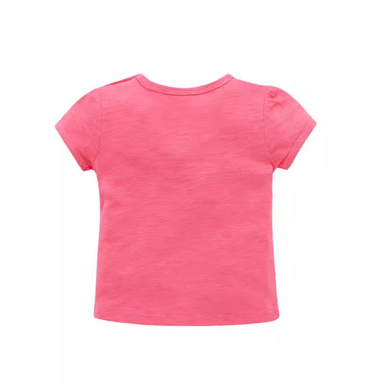 2024 Summer T-shirt Fruit Letters Girls Top Round Neck Short Sleeve Infant Bottom Shirt Spot Children T-shirt Manufacturer 