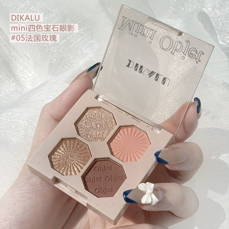 DIKALU bright gem eye shadow បួនពណ៌ pearlescent matte ងាយស្រួលក្នុងការផាត់មុខ ការតុបតែងមុខប្រចាំថ្ងៃ តម្លៃសមរម្យ  eye shadow 