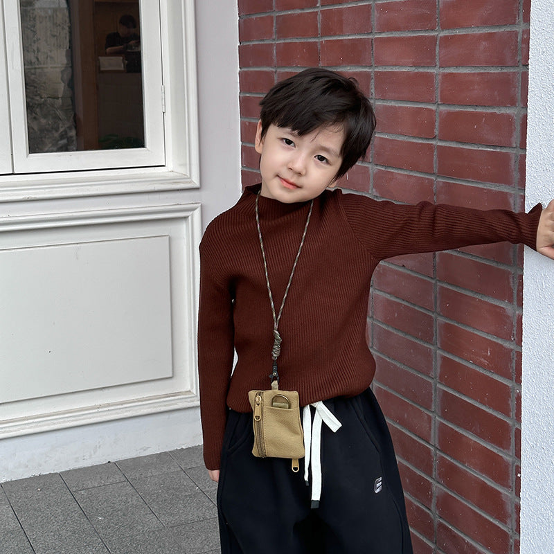 [Clearance Sale] Children's 2023 Winter Thickened Sweater for Boys and Girls High Elastic Striped Mid-Neck Knitted Sweater