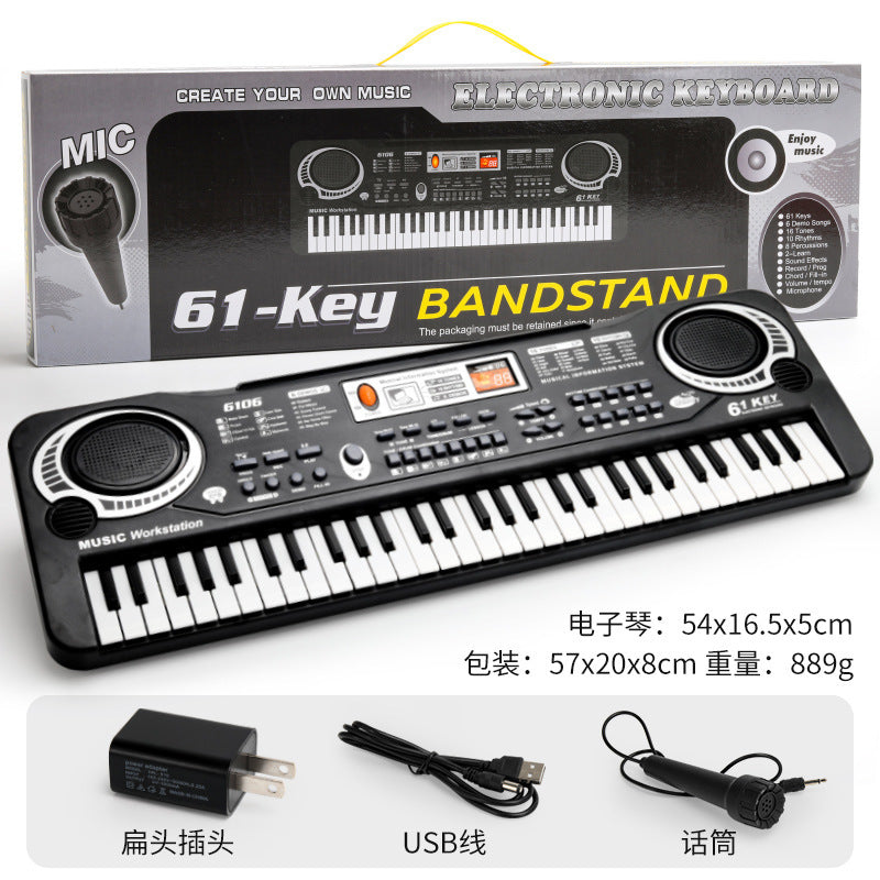 Children's electronic piano musical instrument 61 keys multi-function with microphone studio educational toy gift piano with power supply