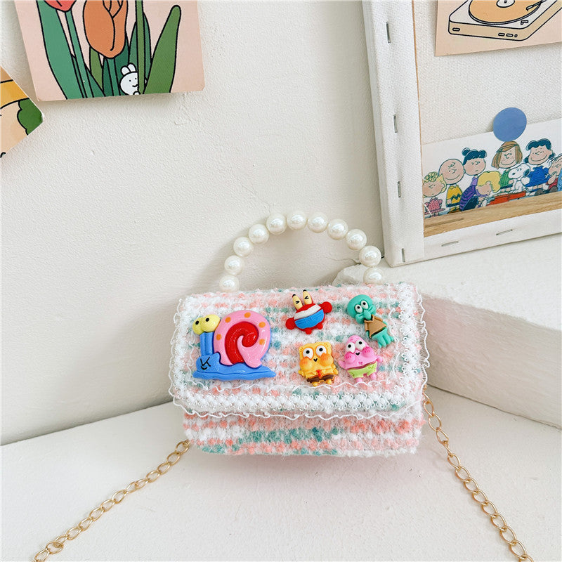 Cartoon cute children's bag fashion chain crossbody small square bag stylish contrast color girls handbag shoulder bag wholesale