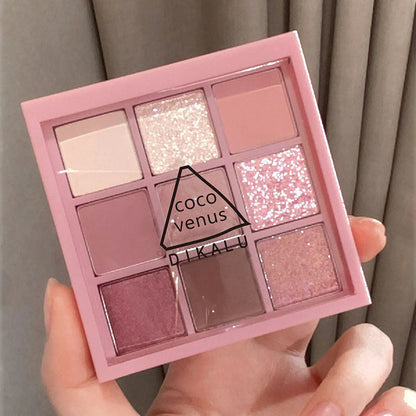 Internet celebrity transparent nine-square eyeshadow matte not easy to remove makeup atmosphere rose smoke powder nine-color eyeshadow palette cross-border