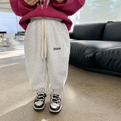 [Clearance Sale] 2023 Winter Pants Thickened Embroidered Letter Sweatpants Baby Warm Silver Fox Fleece Cuffed Trousers