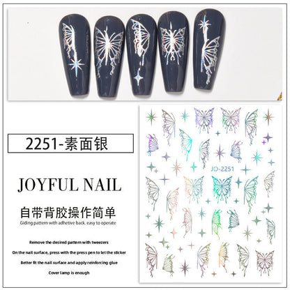 New hollow butterfly hot gold and silver nail stickers star-shaped small fragrance style laser three-dimensional relief cross-border nail stickers