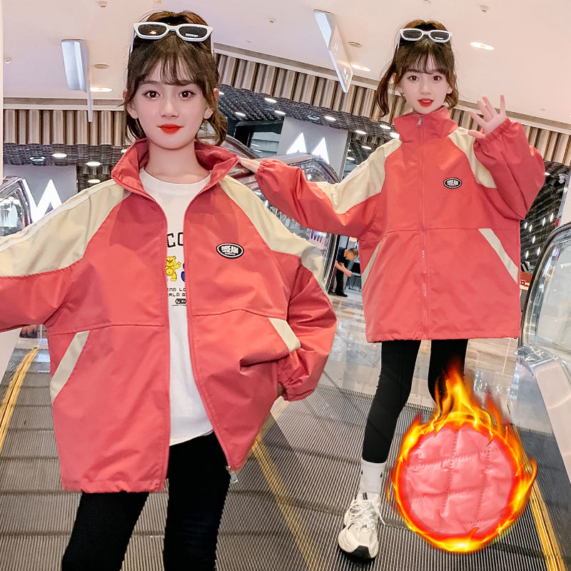 Girls 2024 winter new style quilted thickened jacket mountaineering clothing sports stitching outdoor warm fat wide