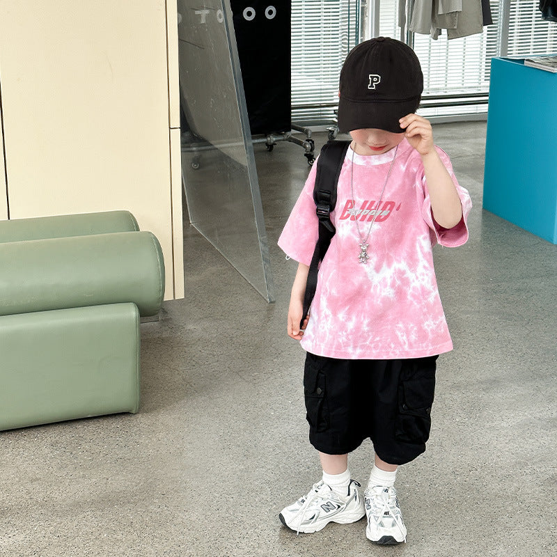 Children's clothing boys short-sleeved T-shirt children's summer clothing 2024 summer new boys loose trendy and cool street-style short-sleeved tops 6