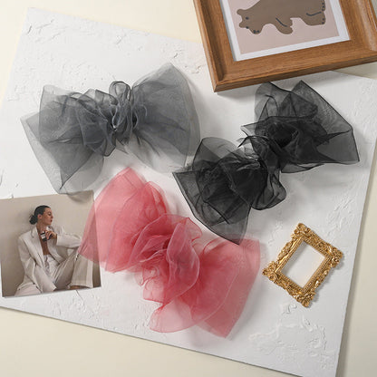 New mesh pure color oversized bow hairpin hair accessories temperament large spring clip Korean version of high-end hairpin