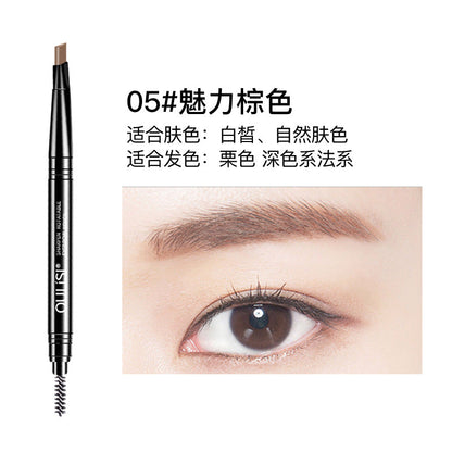 Oulis squeeze refill five colors double head with brush automatic rotating eyebrow pencil new product triangle eyebrow pencil 12 pieces a dozen