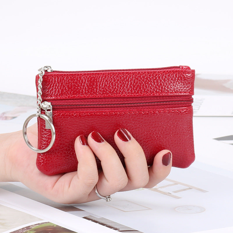 Genuine leather coin purse for women small mini short zipper key bag simple small wallet coin small coin bag 