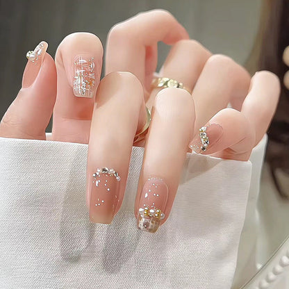 Xiaohongshu hot selling handmade wearable nails wholesale short nude color smudged nail art nail pieces finished nail stickers false nails