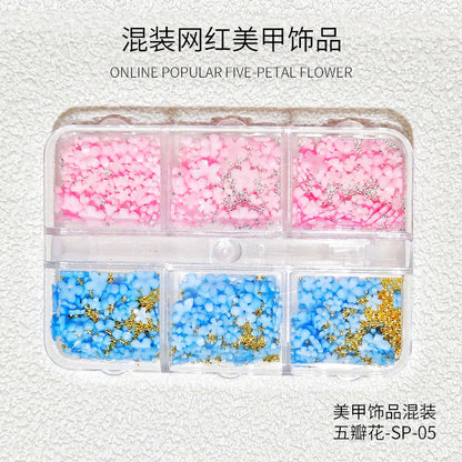 Internet celebrity popular five-petal flower nail art accessories 2023 mixed flowers new three-dimensional small flower nail diamond accessories