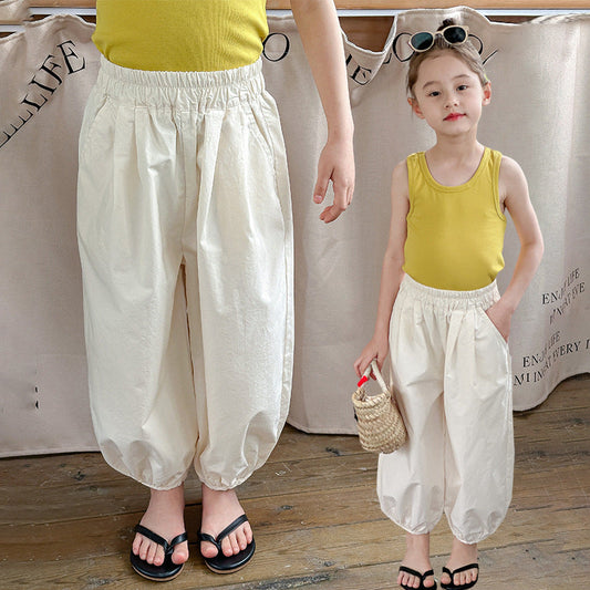 Children's cotton anti-mosquito pants summer thin cotton leggings pants Korean version of fat cool fat harem pants cotton yarn