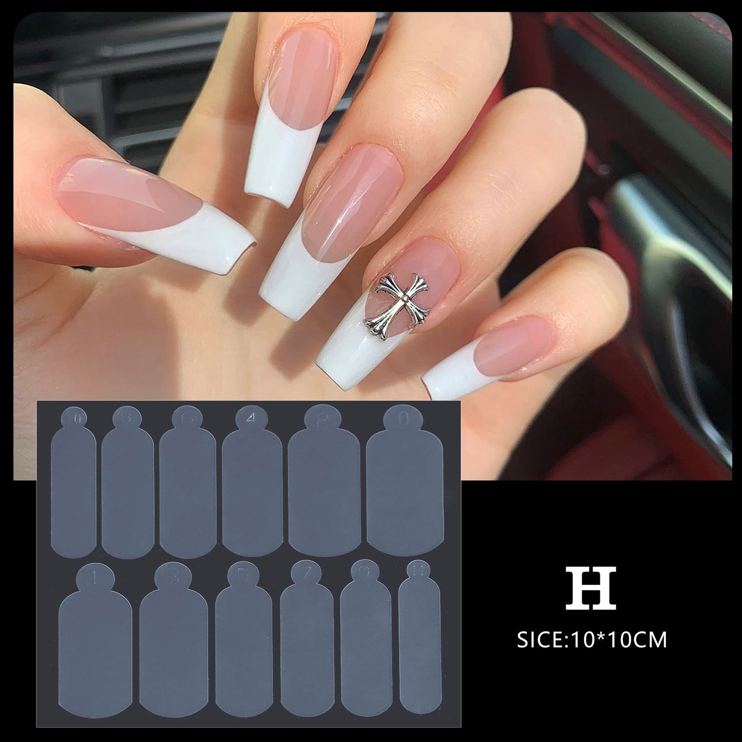 Cross-border popular nail art crystal nail film mold piece no frosting no paper support extension glue 12 pieces of nail mold French stickers wholesale