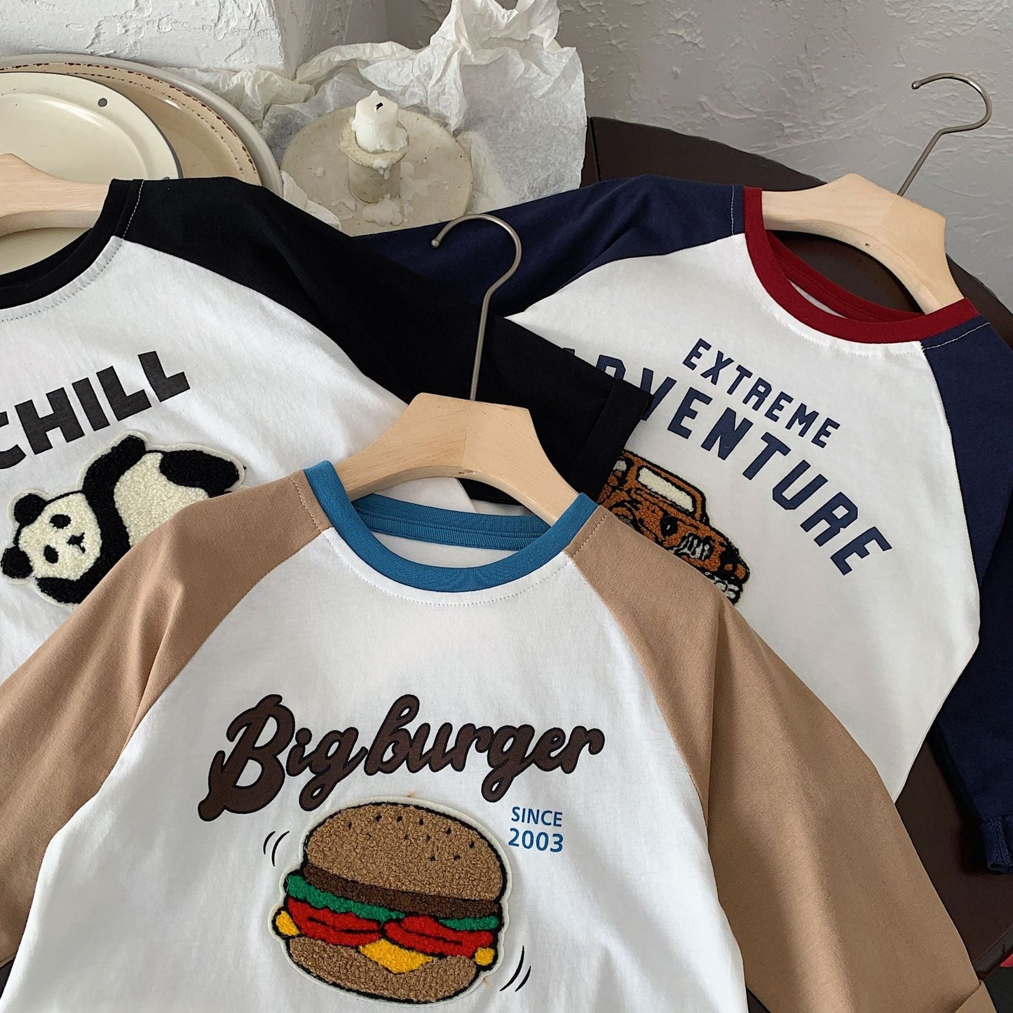 Children's T-shirt Bangcheng 2024 Spring Children's Clothing Cartoon Print Boys and Girls Towel Embroidery Label Long Sleeve Top G0055