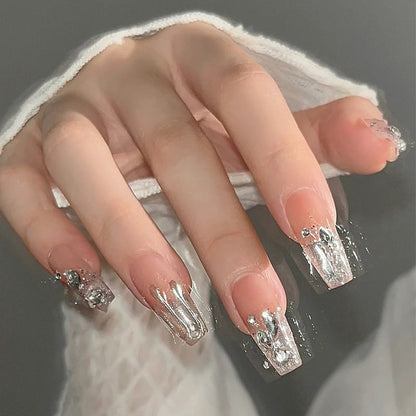 Xiaohongshu hot selling handmade wearable nails wholesale short nude color smudged nail art nail pieces finished nail stickers false nails