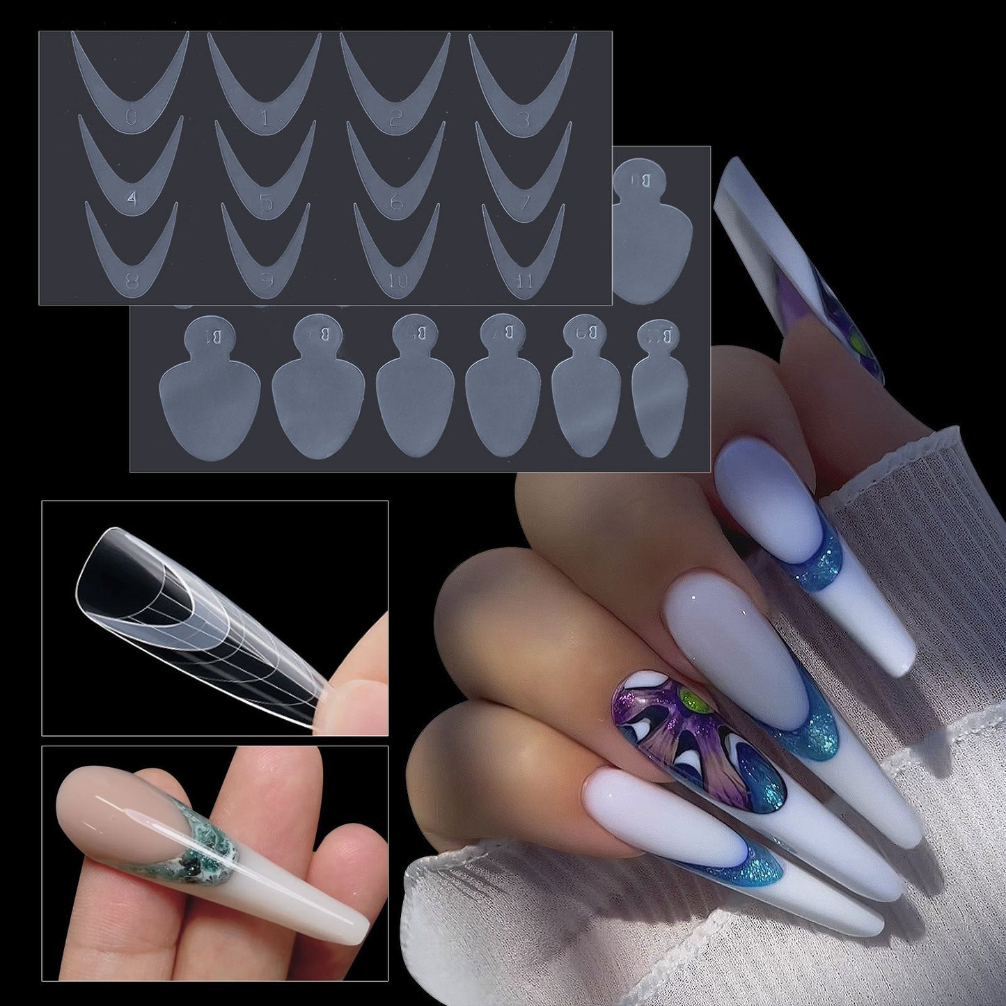 Cross-border popular nail art crystal nail film mold piece no frosting no paper support extension glue 12 pieces of nail mold French stickers wholesale