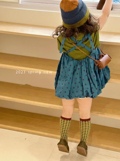 2024 summer new style girls Korean version suspender dress children's stylish polka dot skirt lantern skirt tutu skirt