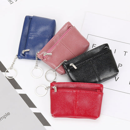 Genuine leather women's coin purse coin card holder short small handbag zipper key bag mini wallet wholesale 