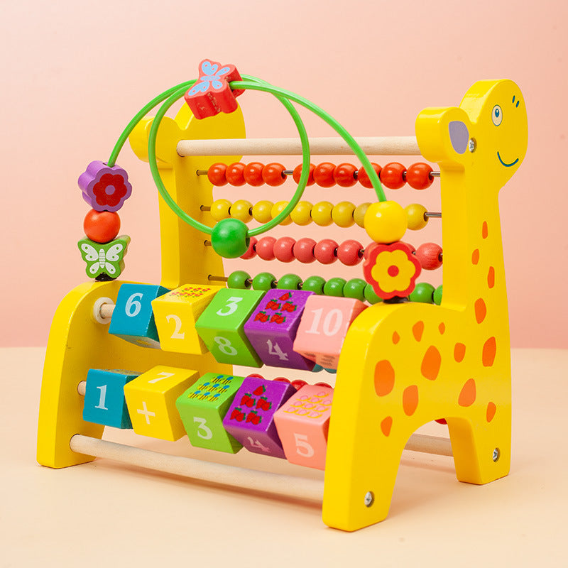 Cross-border wooden multifunctional deer knocking piano beaded beaded computing stand kindergarten three-in-one children's educational toy