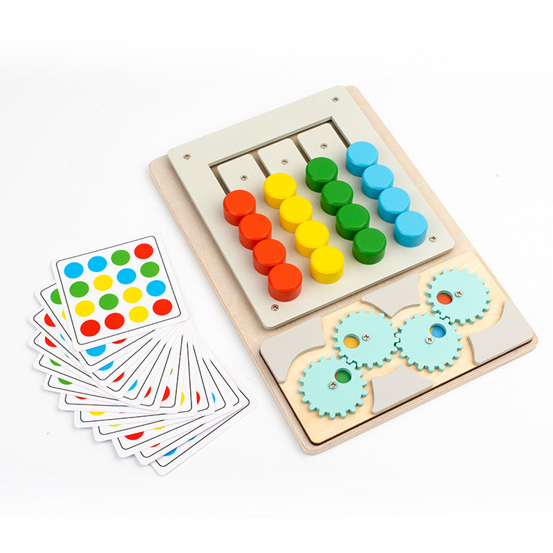 Children's wooden Montessori rotating four-color walking game parent-child chess gear maze shape color cognitive toy