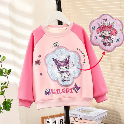 Girls' winter fleece bottoming shirt for girls, sequins, thickened, warm, soft outerwear, cartoon underwear for toddlers and children, internet celebrity