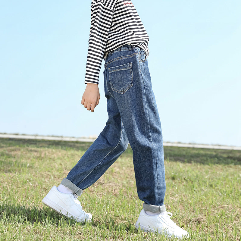 Girls jeans spring 2024 new children's casual trousers outer wear spring and autumn big children's pants net celebrity daddy pants