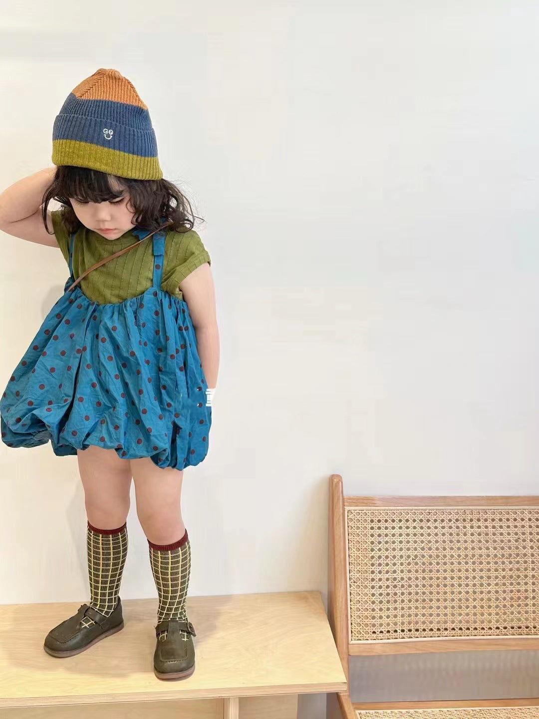 2024 summer new style girls Korean version suspender dress children's stylish polka dot skirt lantern skirt tutu skirt