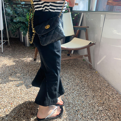 2024 summer new style girls pants small children black irregular wood ear flared pants stylish knitted trousers trend