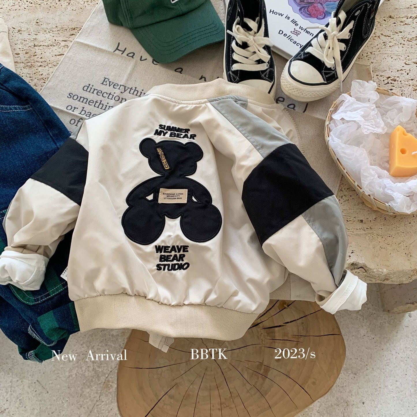 Children's jacket 2024 Bangcheng spring new boy's casual bear color matching jacket cartoon jacket trend C0241