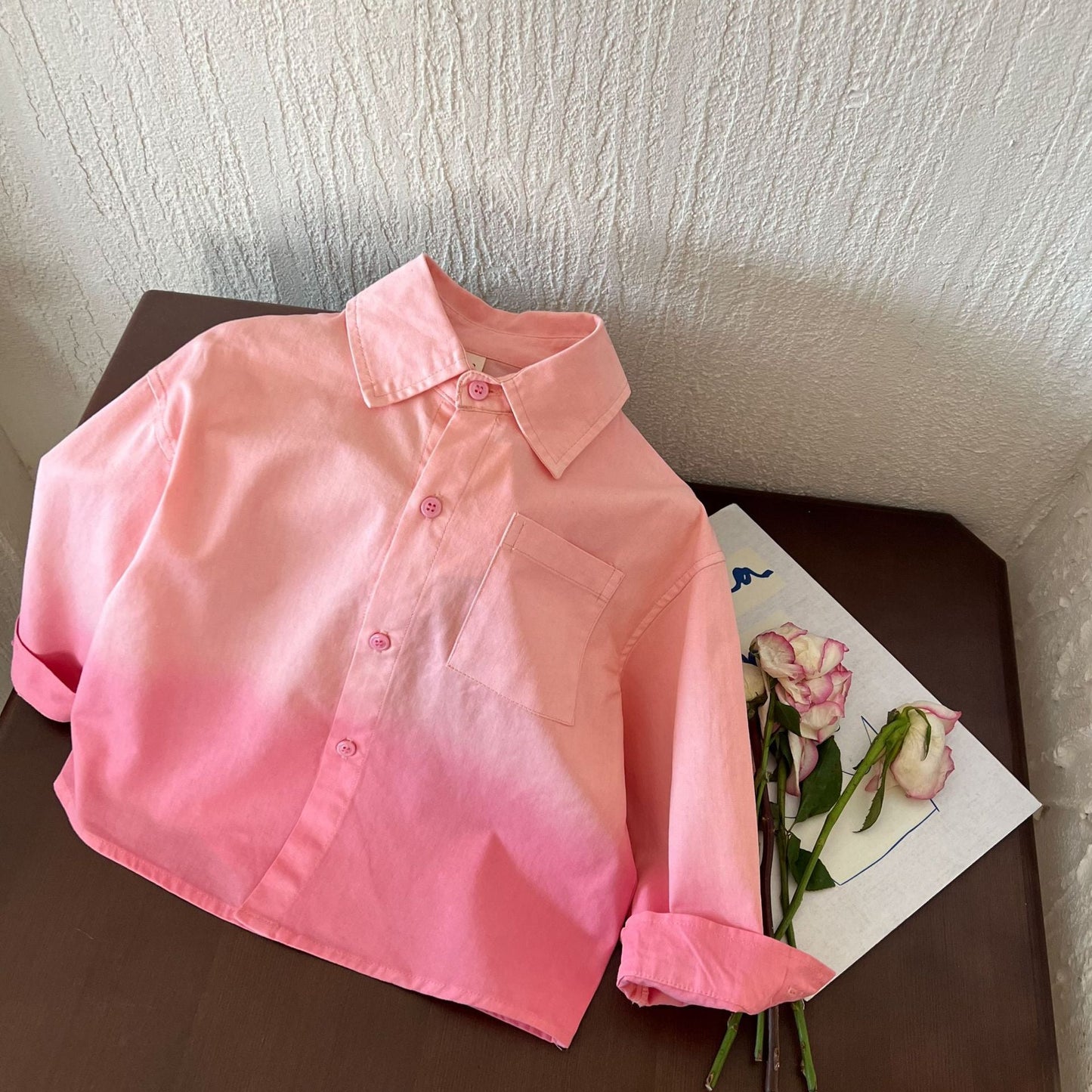 Boys pink shirt Korean style long-sleeved lapel children's shirt children's autumn clothes baby spring and autumn tops 2024 new