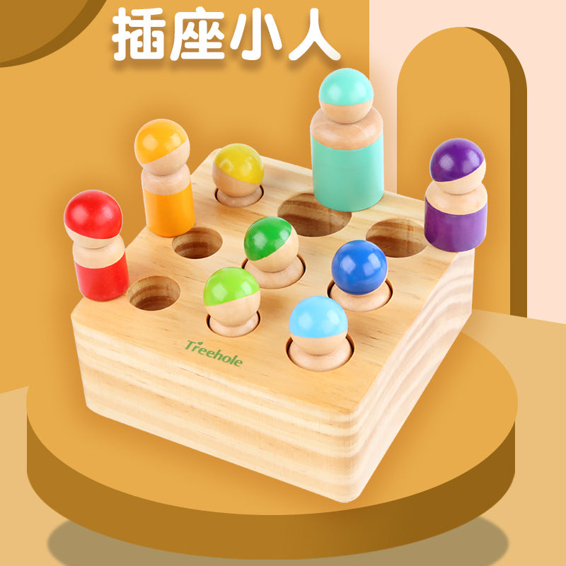 Wooden children's Montessori socket little man cylinder kindergarten enlightenment puzzle early education hand-eye coordination building block toys