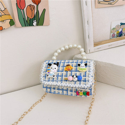 Trendy Chanel style all-match children's bag female fashion plaid small square bag simple baby girl accessories handbag wholesale