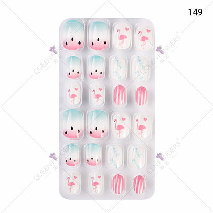 Zhifei's new finished nail pieces 24 pieces in a bag cartoon unicorn snowflake adhesive children's wear nail piece patches