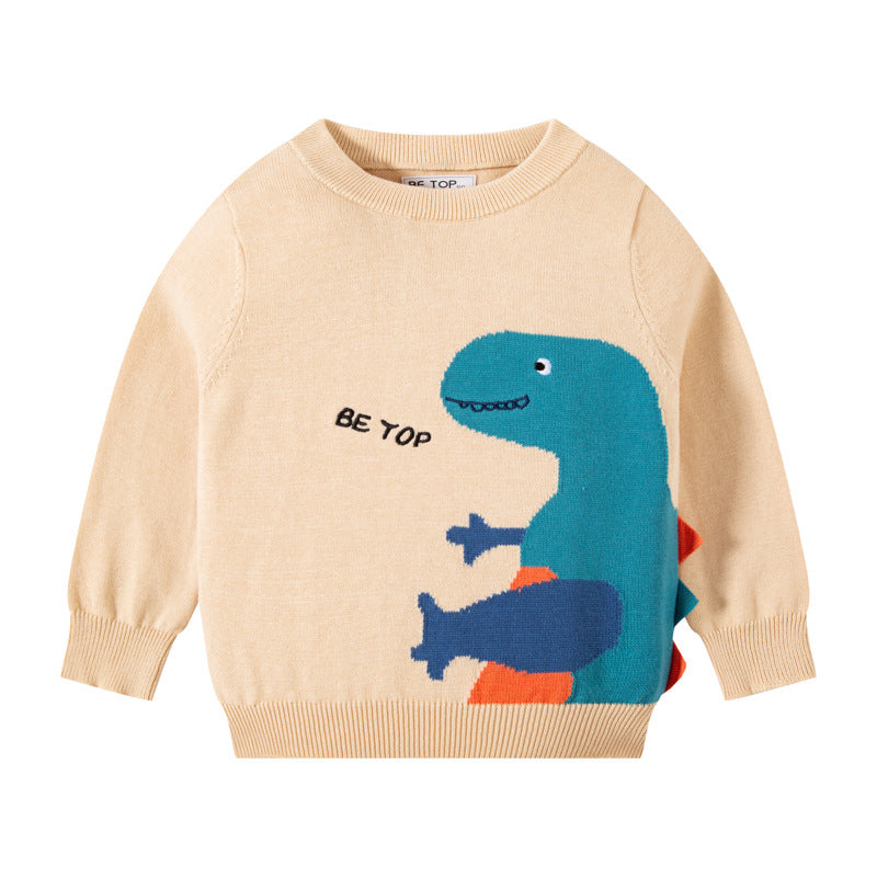 be top children's clothing children's autumn and winter Korean version new baby warm dinosaur sweater boy round neck knitted top