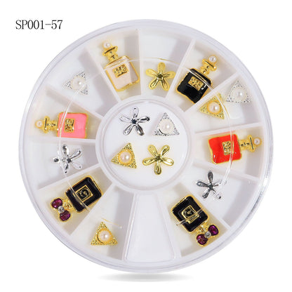 Cross-border nail art accessories nail flat bottom fantasy alloy diamond special-shaped white AB rhinestone accessories 12 grid turntable wholesale