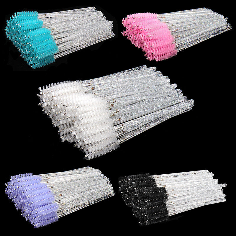 Wholesale disposable grafting eyelash brush portable white rod crystal brush colorful solid nylon head makeup brush