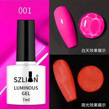 Cross-border hot-selling nail art luminous glue fluorescent nail polish glue phototherapy glue set popular candy color nail salon dedicated