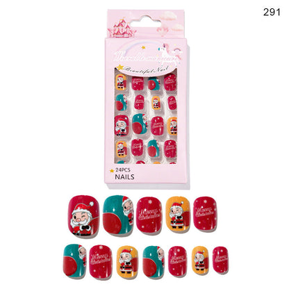 Christmas children's nail tips short wearable nail tips finished cute nail art children's nail art fake nail tips