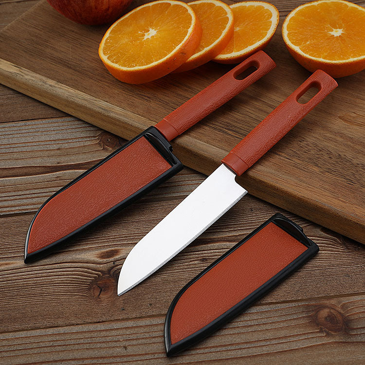 Wholesale Yangjiang small commodity one dollar store stainless steel fruit knife with protective cover Hezi knife yellow knife set spot